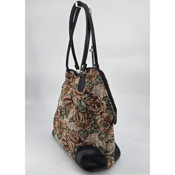 Vtg 80s Cottagecore Boho Floral Rose Tapestry Shoulder Bag Purse Grandma - Picture 3 of 14